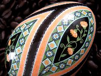 Peach Posy Ukrianian Easter Egg Pysanky By So Jeo : pysanky pysanka ukrainian easter egg batik art sojeo florals flowers birds stars trees vines blooms buds bluebird owl art sojeo so jeo eggshell egg shell blown decoration ivy garden rainbow rosie posy nightshad victorian trees etched brown chicken eggs turkey